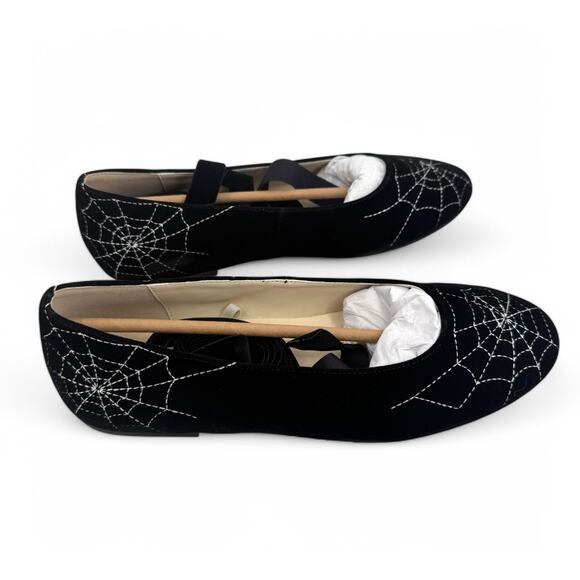 Nicoletta Carlone Irene Spiderweb Black Velvet Flats Womens US 8.5 EU 39 READ - Picture 5 of 11